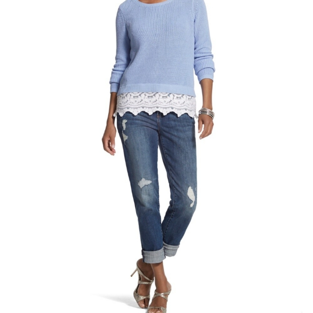 Entro embroidered baby blue pullover with embroidered hem sweater